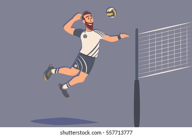 Cartoon Volleyball player with ball. Comic character