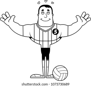 A cartoon volleyball player ready to give a hug.