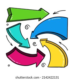 Cartoon volume arrows drawn by hand in the style of doodle Good for printing. Vector illustration isolated on a white 