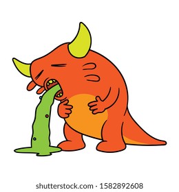 Cartoon Vomiting Creature Vector Illustration