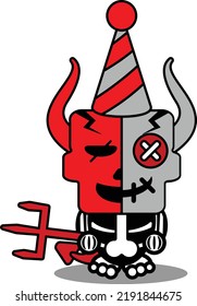 cartoon voodoo devil doll mascot character halloween skull funny party vector illustration