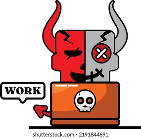 cartoon voodoo devil doll mascot character halloween skull cute work vector illustration