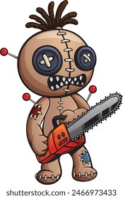 Cartoon voodoo doll holding chainsaw 