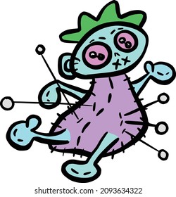 Cartoon Voodoo Doll Toy With Pins in Vector Illustration