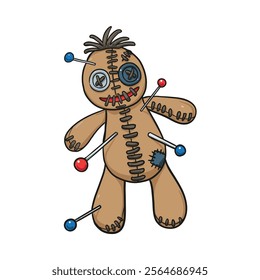 Cartoon voodoo doll vector illustration. isolated on white background.
