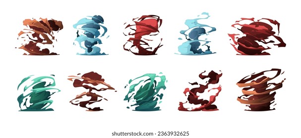 Cartoon vortex effect. Magic tornado swirl with sparkle and glow, fantasy magic wind funnel for game asset. Vector magic swirl and energy effect of magic vortex effect illustration