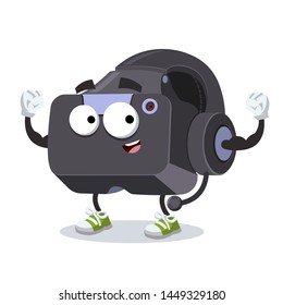 cartoon VR Virtual Reality headset mascot shows its strength on a white background