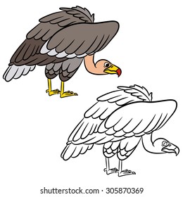Cartoon vulture. Coloring page. Vector illustration