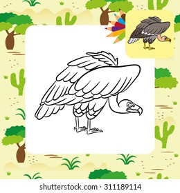 Cartoon vulture. Coloring page. Vector illustration