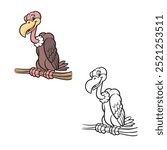 cartoon vulture drawing with line art style. Simple design Outline style. Vulture vector illustration