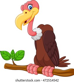 Cartoon Vulture on a tree branch