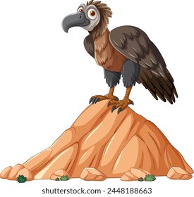 Cartoon vulture standing atop a desert rock.