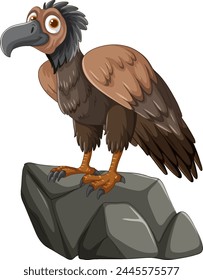 Cartoon vulture standing on a stone illustration.