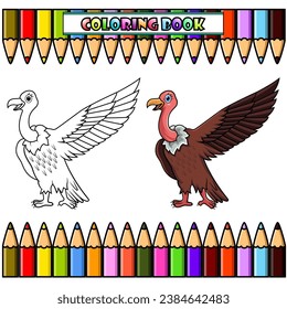 Cartoon vulture waving wings for coloring book