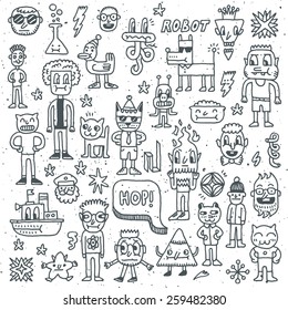 Cartoon wacky childish doodle set 1. Vector illustration. Hand drawn.
