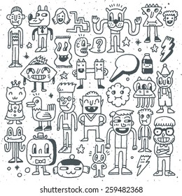 Cartoon wacky doodle set 1. Vector illustration. Hand drawn.