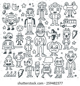 Cartoon wacky doodle set 2. Vector illustration. Hand drawn.