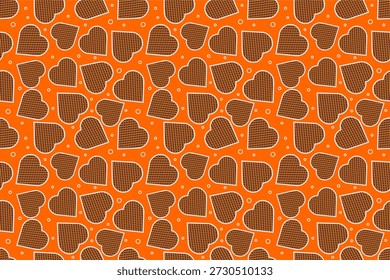 Padrão de biscoito de bolacha de desenho animado. Design de padrão de biscoito wafer sem costura. Padrão de biscoito Wafer em forma de amor. Fundo de padrão de bolo doce.  