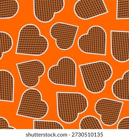 Padrão de biscoito de bolacha de desenho animado. Design de padrão de biscoito wafer sem costura. Padrão de biscoito Wafer em forma de amor. Fundo de padrão de bolo doce.  