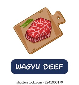 caricatura wagyu beef, vector de comida japonés aislado en fondo blanco