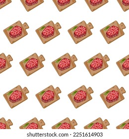 cartoon wagyu beef, japanese food seamless pattern on colorful background