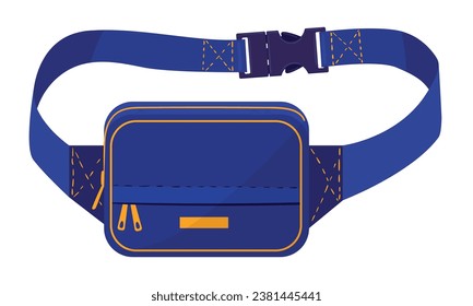 Cartoon waist bag. Nylon belt bag with zipper pocket, old school zipped pouch flat vector illustration. Vintage fashion waist bag