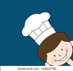 Cartoon Waiter Caterer - Empty Space with Head in Corner