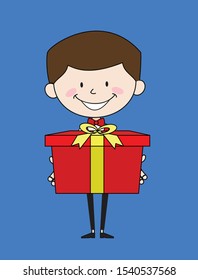 Cartoon Waiter Caterer - Presenting a Gift Box