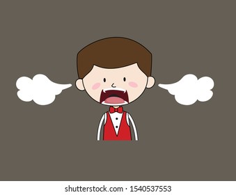 Cartoon Waiter Caterer - Screaming in Aggression