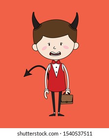 Cartoon Waiter Caterer - Standing in Angry Mood