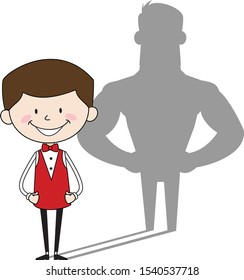 Cartoon Waiter Caterer - Standing in Positive Attitude
