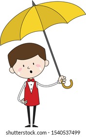 Cartoon Waiter Caterer - Standing with Umbrella