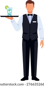 Cartoon waiter with a tray drink