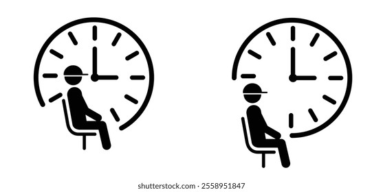 Cartoon waiting room icon. Doctor, office, patient waiting room with clock and chair. A waiting room or reception area is a room where people sit or stand for an appointment they are waiting for.