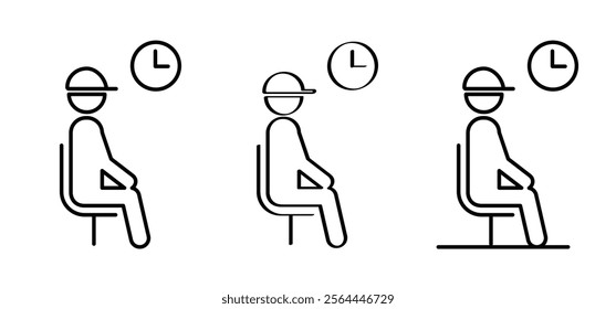 Cartoon waiting room icon. Doctor, office, patient waiting room with clock and chair. A waiting room or reception area is a room where people sit or stand for an appointment they are waiting for.