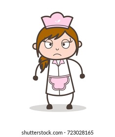 Cartoon Waitress in Aggression Mood Vector Illustration