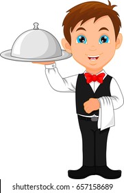 cartoon waitress boy and a plate set