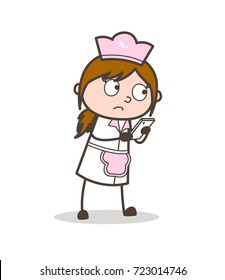 Cartoon Waitress Chatting on Mobile Vector Concept