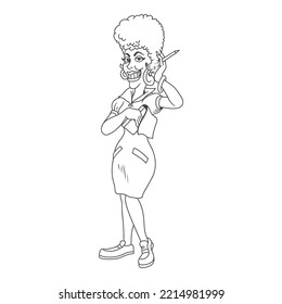 vector de página de coloreo de camarera de dibujos animados
