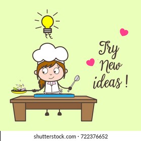 Cartoon Waitress Cooking Vector Concept