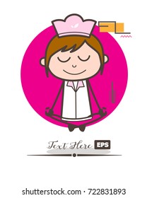 Cartoon Waitress Doing Meditation Vector Illustration