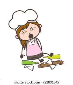 Cartoon Waitress Fall-Down and Got Injured Vector Illustration