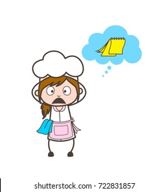 Cartoon Waitress Forget to Carry Note of List Vector Illustration