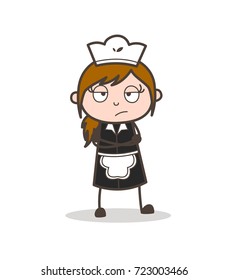 Cartoon Waitress Frowning Face Expression Vector Illustration