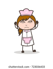Cartoon Waitress Irritated Face Vector Illustration