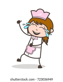 Cartoon Waitress Laughing with Joy of Tears Vector Concept