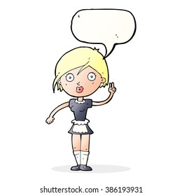 cartoon waitress making hand gesture with speech bubble