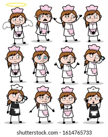 Cartoon Waitress Poses - Set of Concepts Vector illustrations