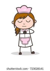 Cartoon Waitress Praying Pose Vector Illustration