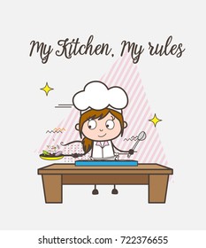Cartoon Waitress Preparing Food Vector Graphic